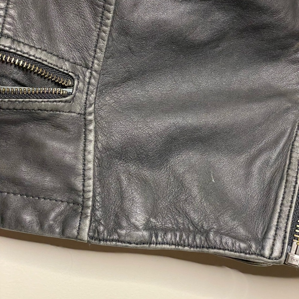 All Saints Charcoal Leather Biker Jacket - Picture 6 of 9